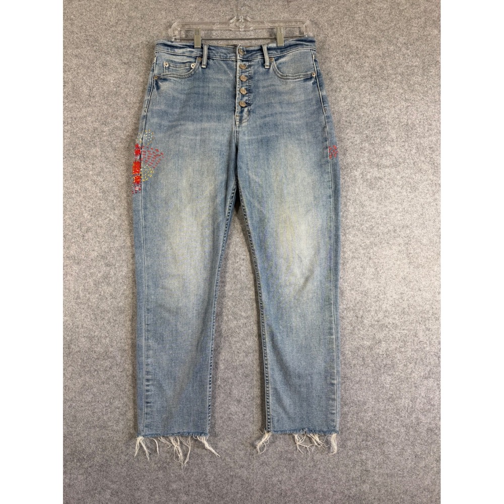 Gap Cigarette Jeans Womens 10/30 Light Indigo Good Sashiko Mending High Rise